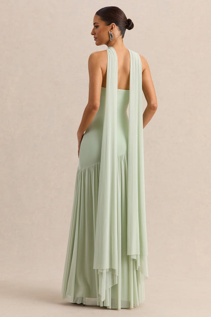 Bambi | Mint Bandeau Maxi Dress With Scarf-Detail