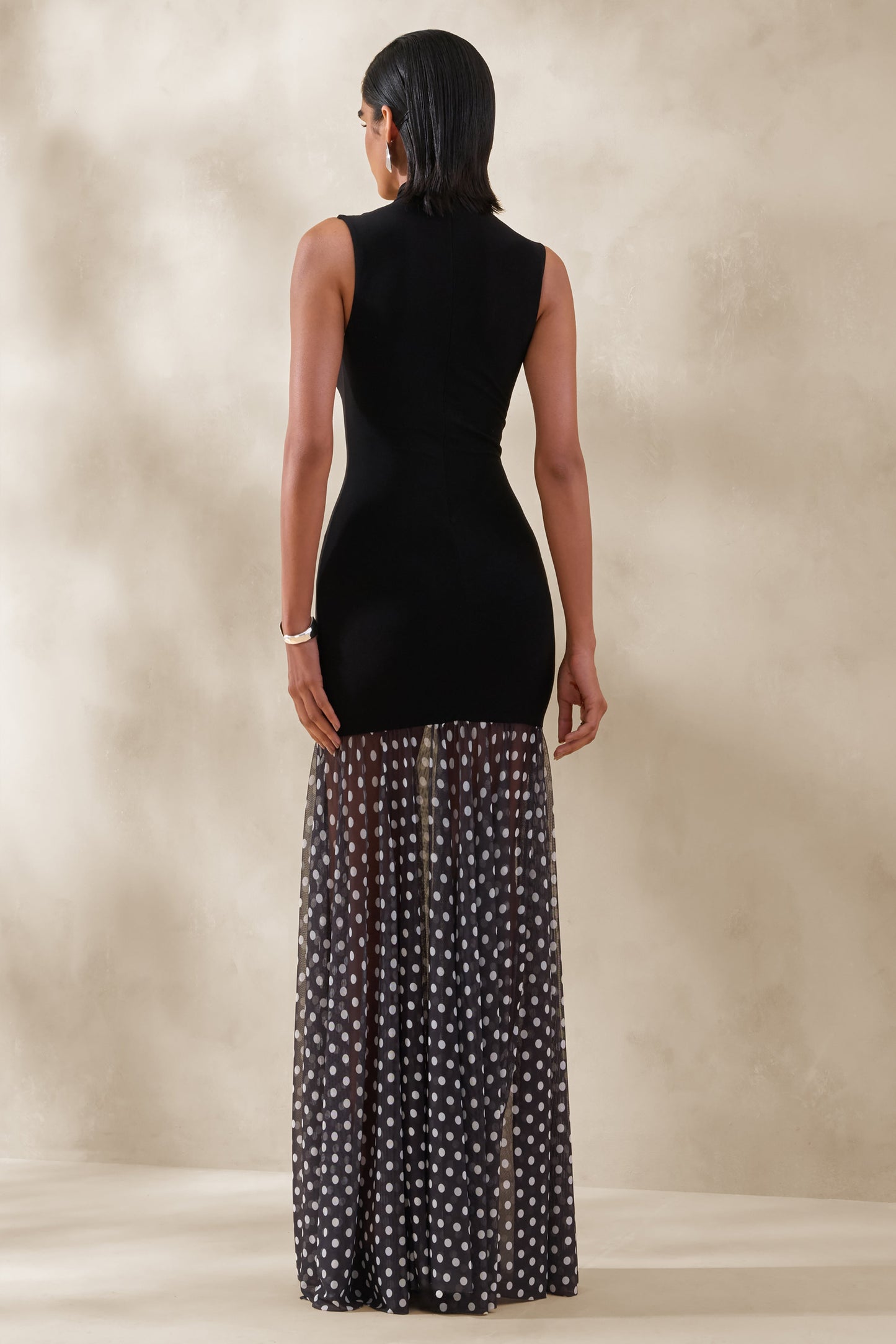 Felina | Black High-Neck Maxi Dress With Sheer-Skirt