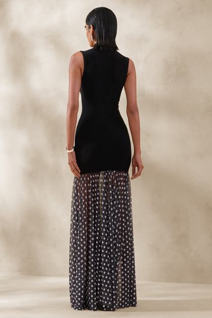 Felina | Black High-Neck Maxi Dress With Sheer-Skirt
