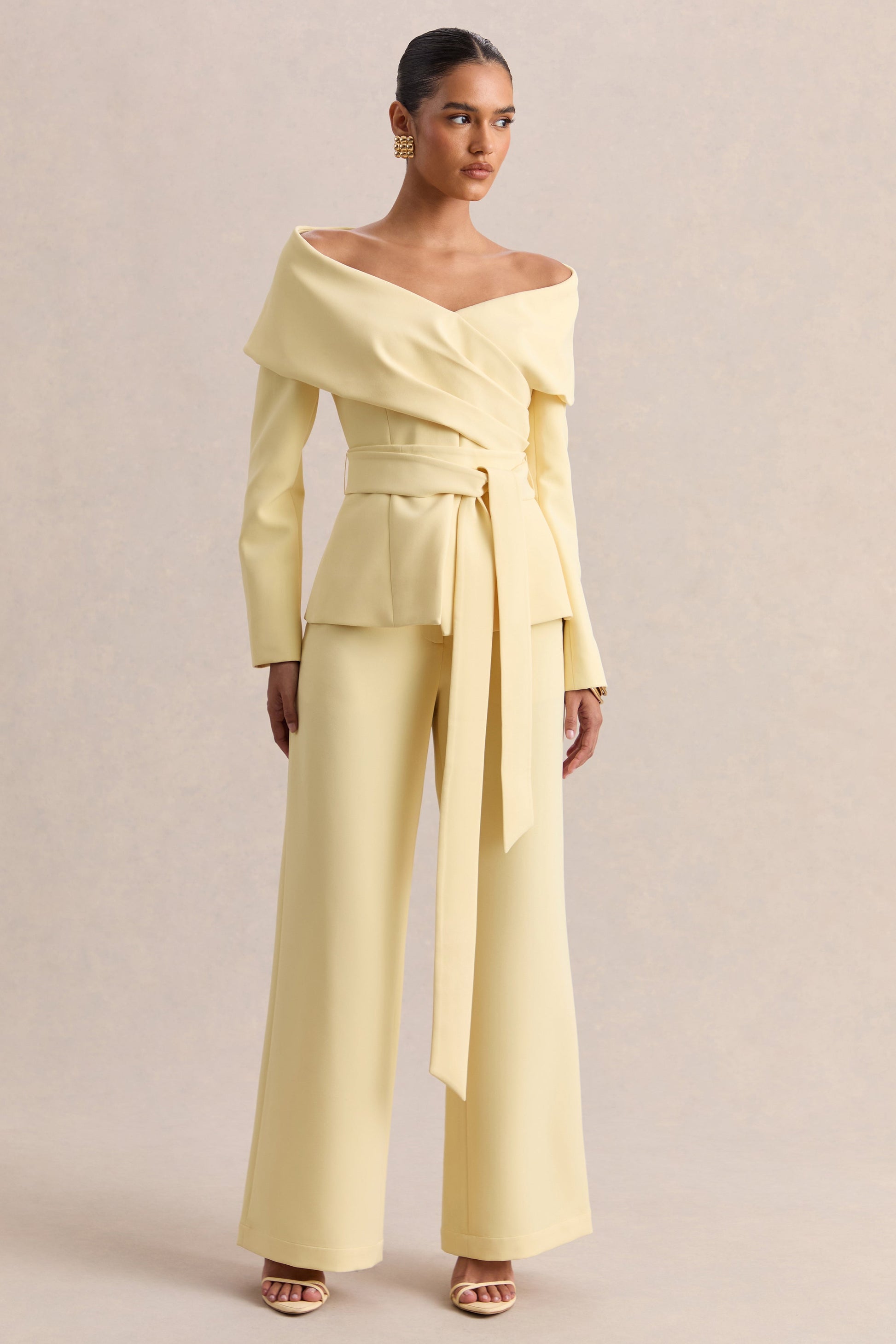 Empress | Lemon Bardot-Neck Tailored Top