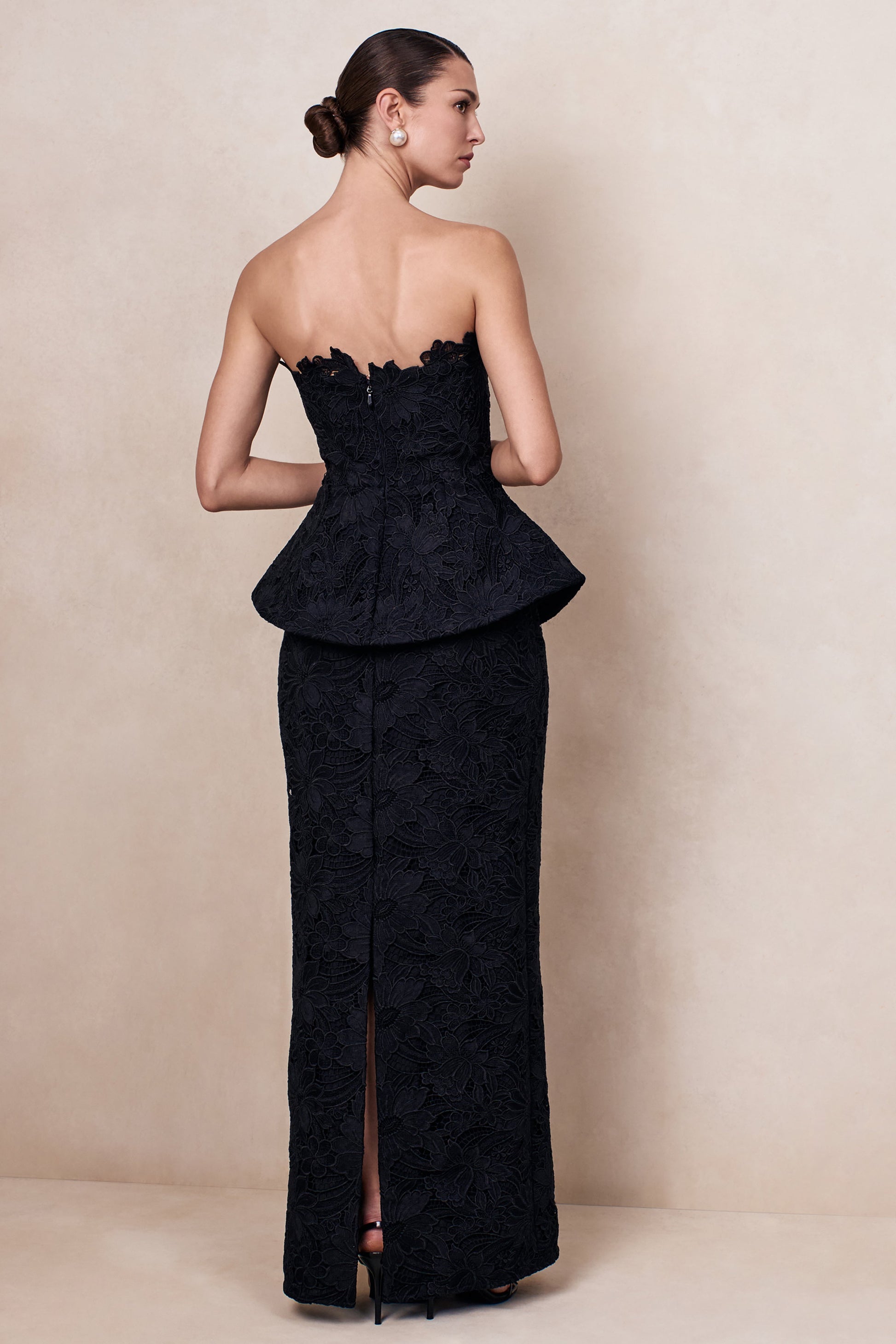 Delvine | Black Lace Bandeau Corset Maxi Dress