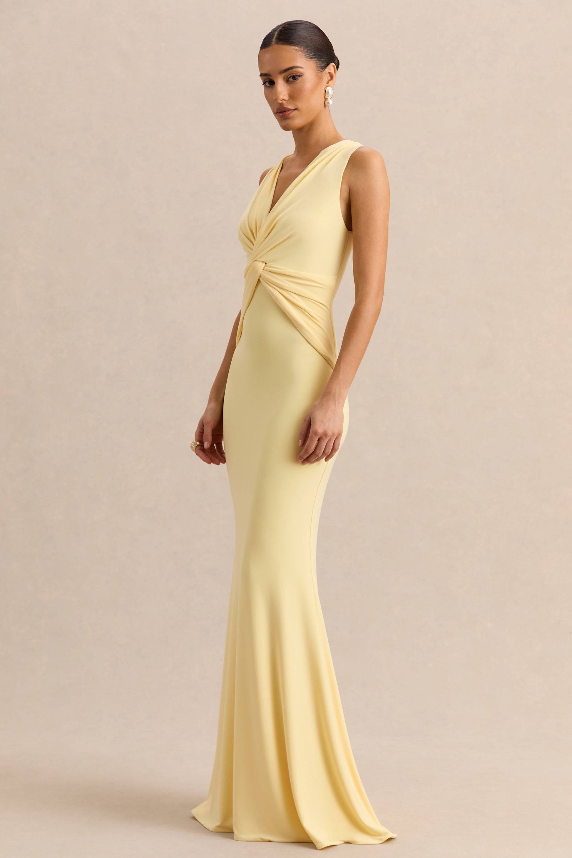 Holly | Lemon Plunge-Neck Maxi Dress With Twist-Detail