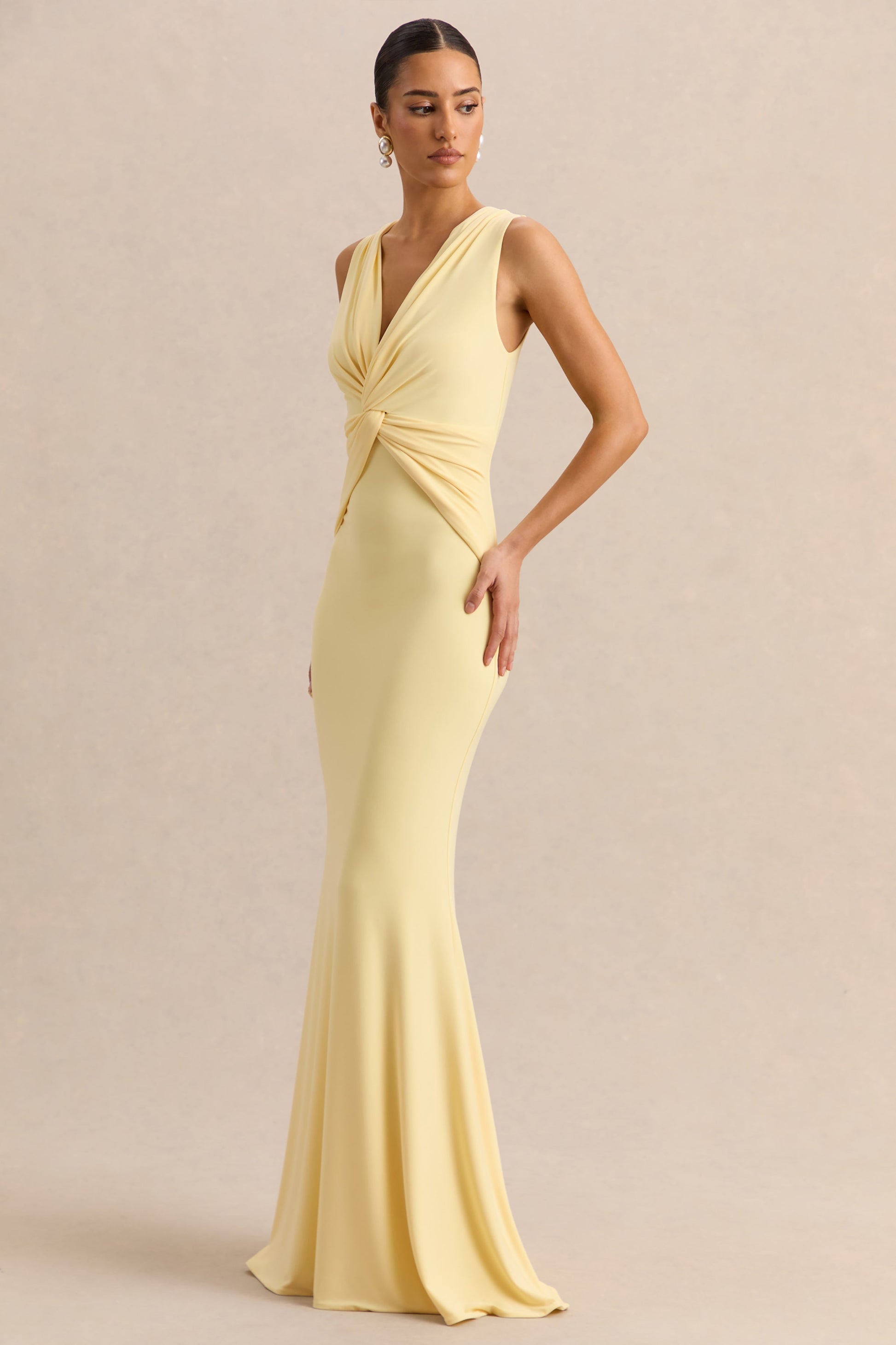 Holly | Lemon Plunge-Neck Maxi Dress With Twist-Detail