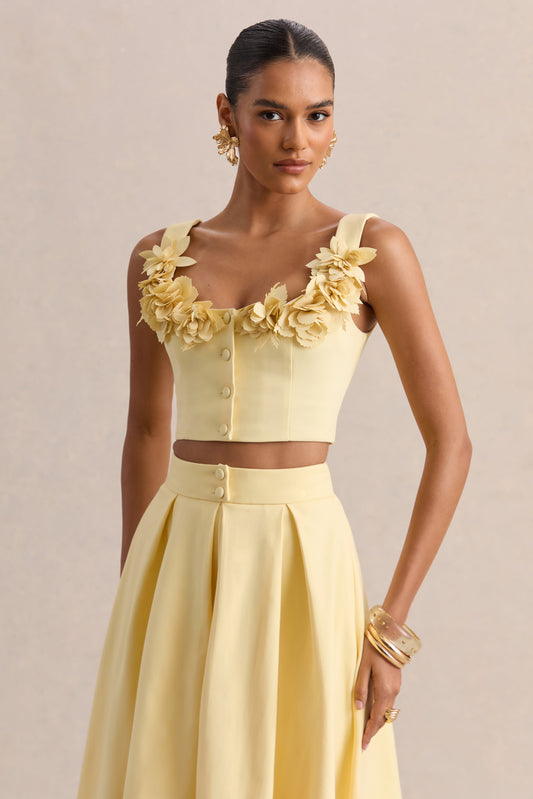 Caprielle | Lemon Scoop-Neck Crop-Top With Corsage Detailing