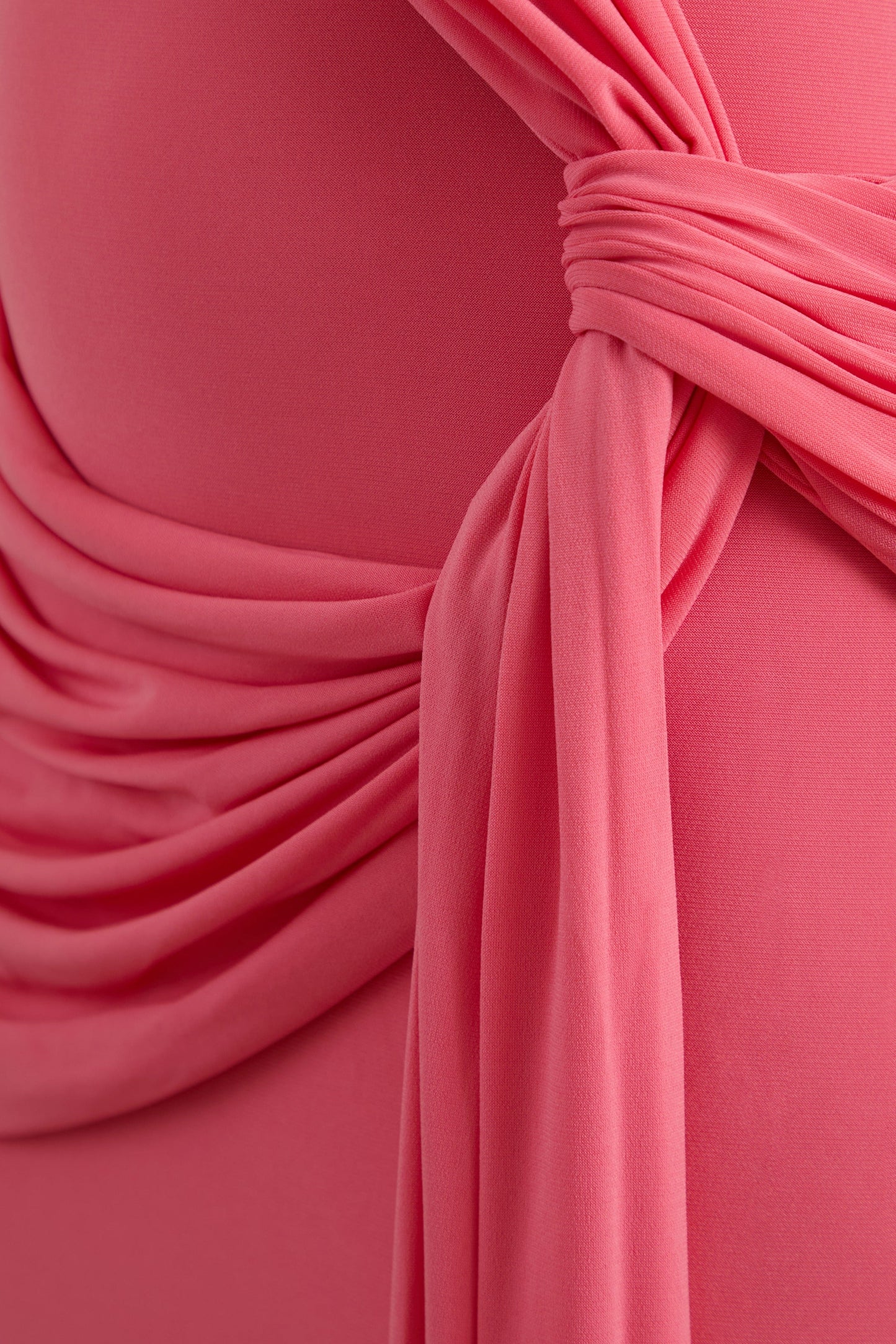 Lunoria | Coral Asymmetric-Neck Maxi Dress With Gathered-Detailing