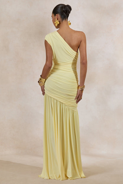 Alaya | Lemon Asymmetric-Neck Maxi Dress With Drop-Waist