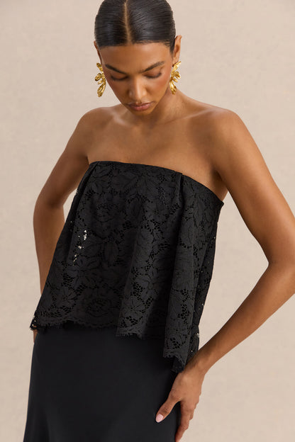 Clemency | Black Lace And Matte Satin Bandeau Maxi Dress