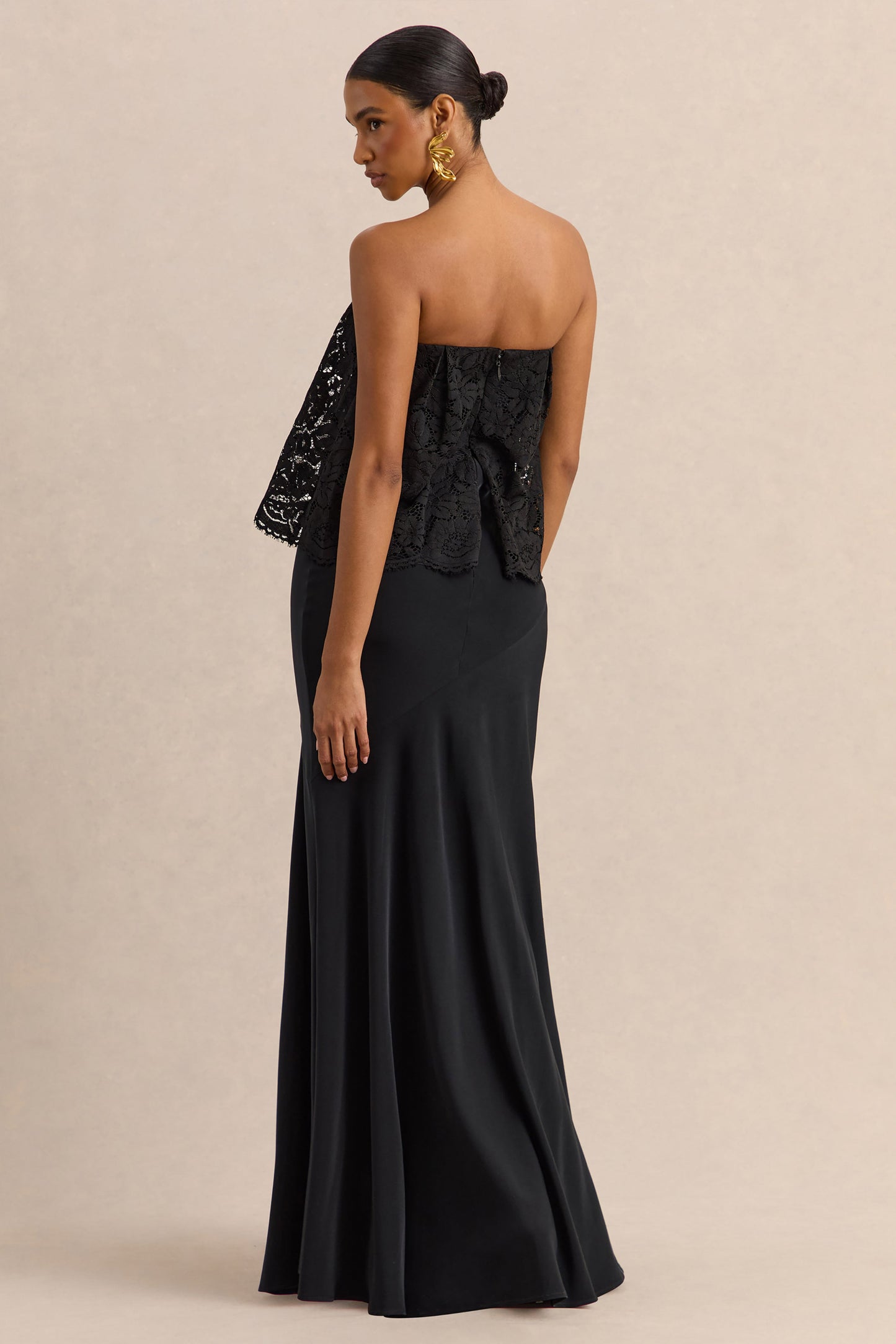 Clemency | Black Lace And Matte Satin Bandeau Maxi Dress