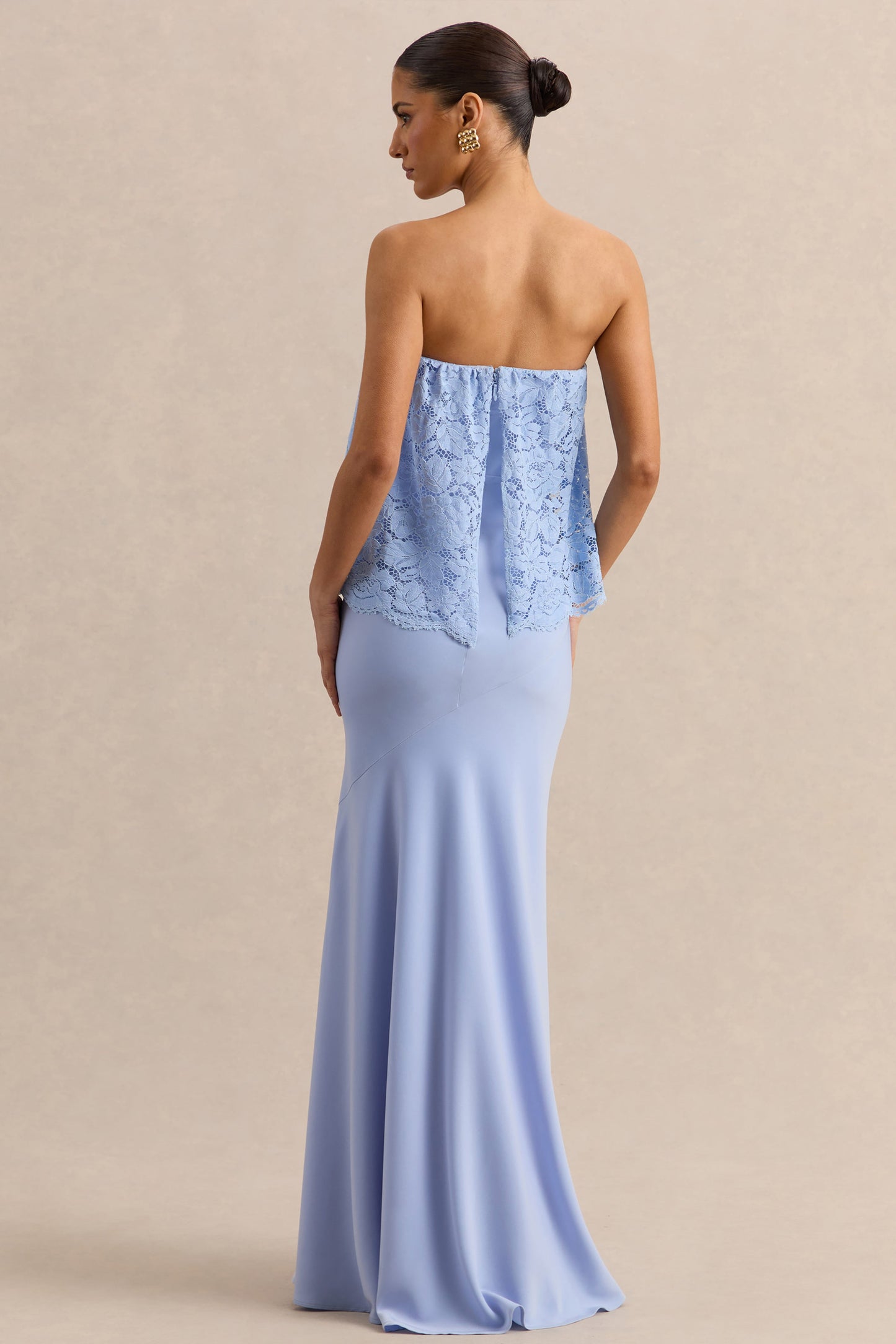 Clemency | Powder Blue Lace And Matte Satin Bandeau Maxi Dress