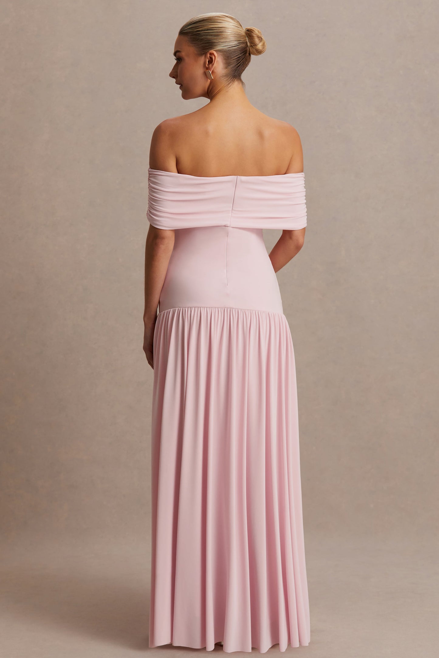 Juliette | Blush Pink Bardot-Neck Maternity Maxi Dress With Drop-Waist