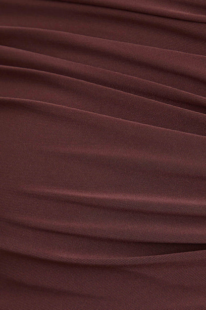 Cyra | Brown Asymmetric-Neck Maternity Maxi Dress With Sash