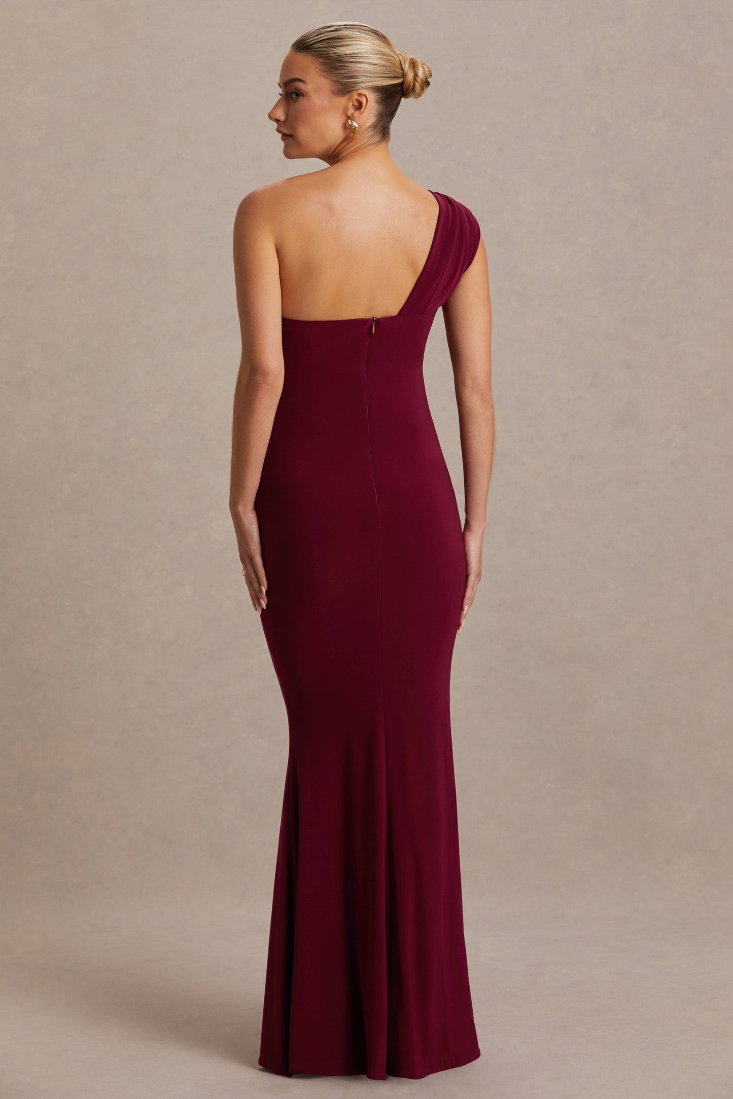 Mila | Burgundy Asymmetric-Neck Maternity Maxi Dress