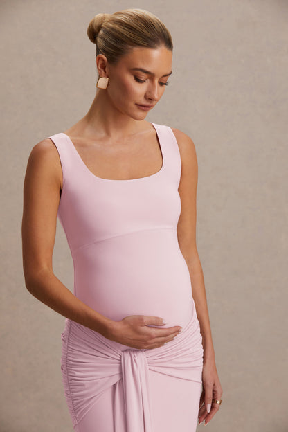 Baylin | Light Pink Square-Neck Maternity Maxi Dress With Ruched Detailing And Sash