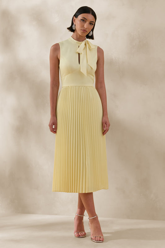Avalon | Lemon Midi Dress With Pleated Skirt And Bow-Detail