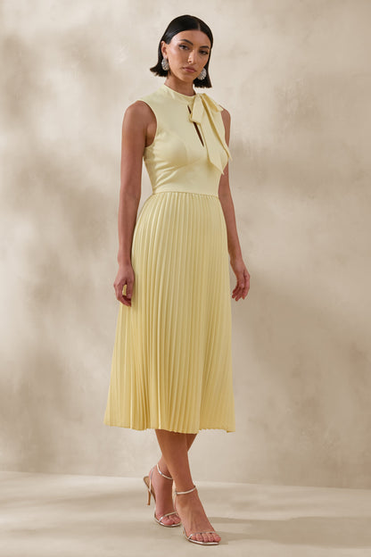 Avalon | Lemon Midi Dress With Pleated Skirt And Bow-Detail