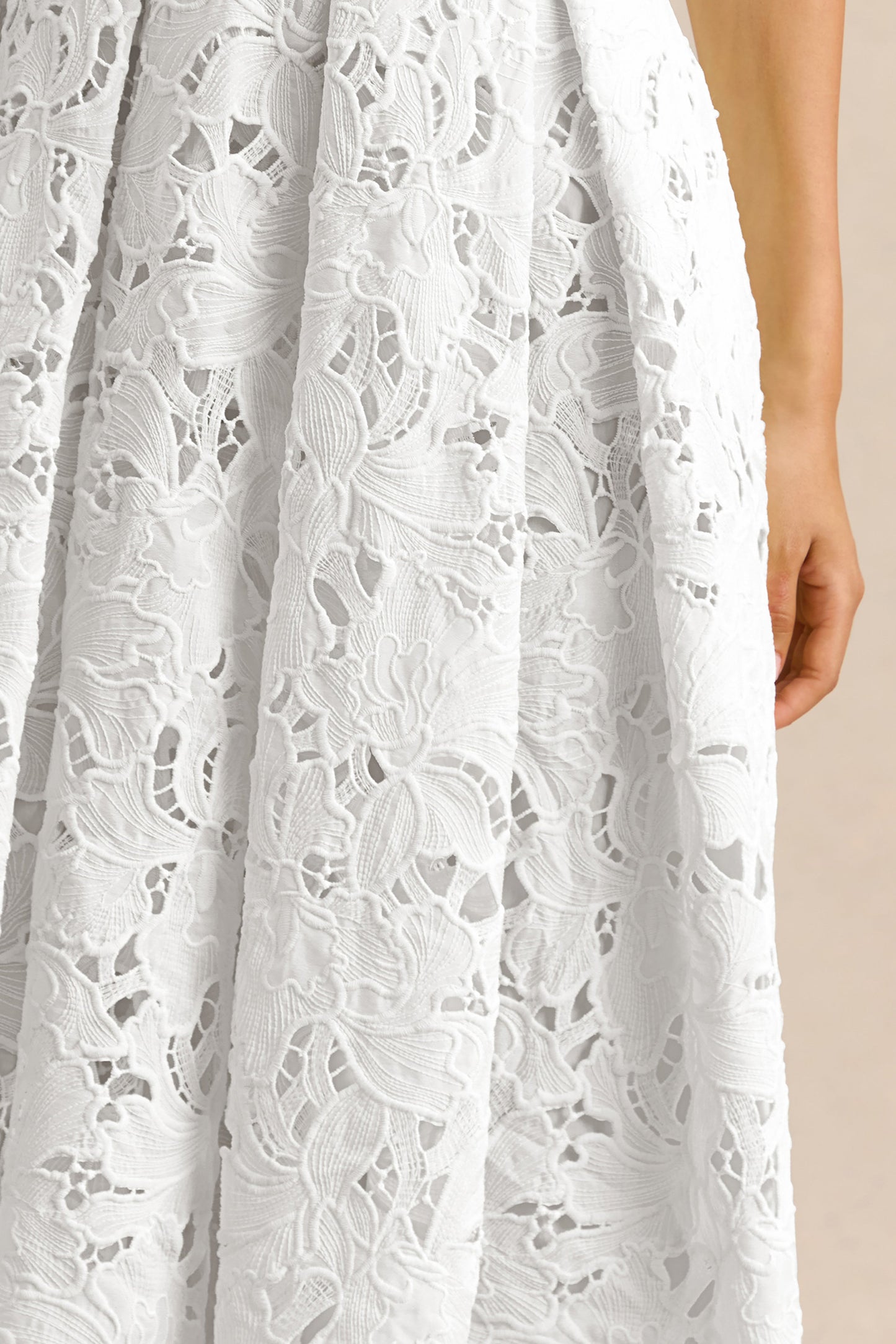 Maribel | White Lace Plunge-Neck Midi Dress