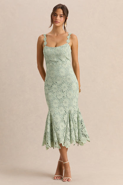 Melia | Sage Lace Scoop-Neck Midi Dress