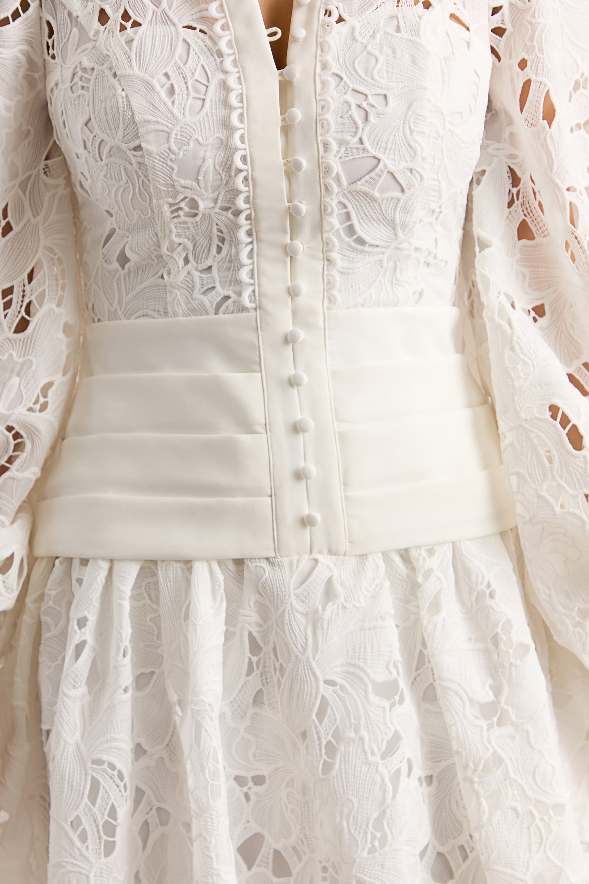 Helena | White Crew-Neck Mini Dress With Puff-Sleeves and Pleated Skirt