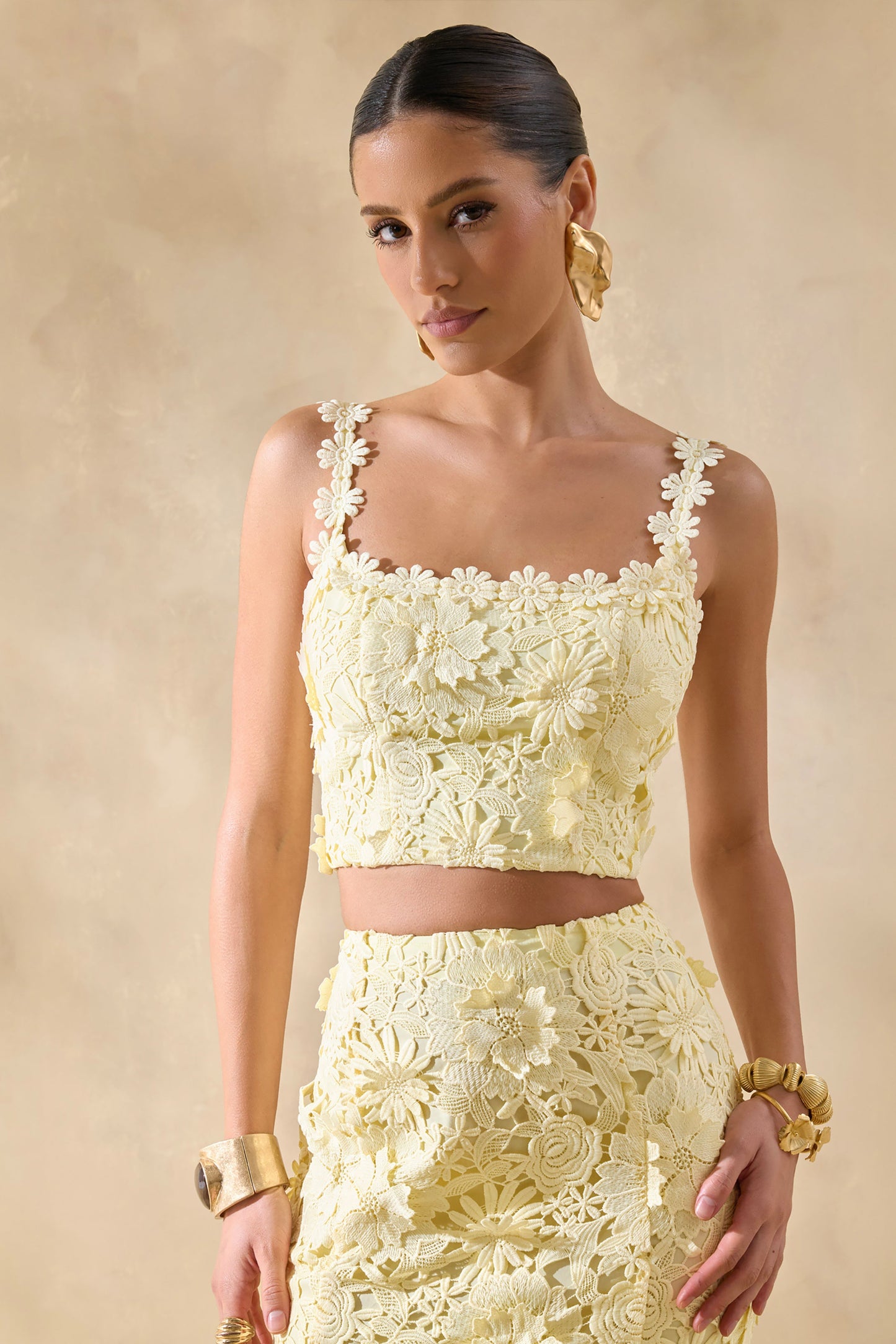 Blythe | Lemon Lace Square-Neck Crop-Top