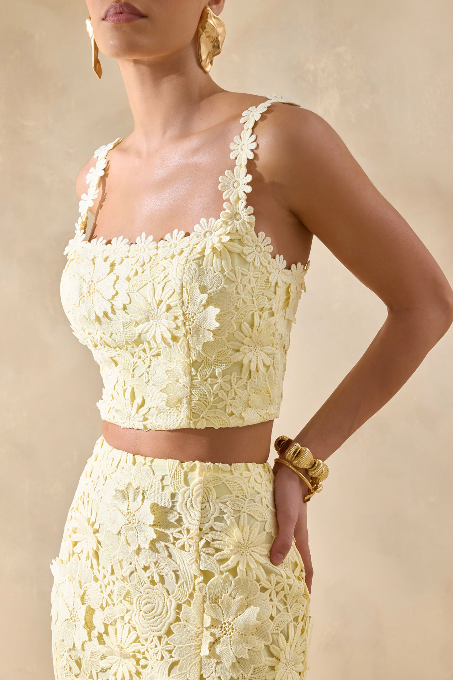 Blythe | Lemon Lace Square-Neck Crop-Top