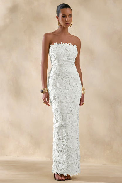 Gracie | White Lace Bandeau Maxi Dress