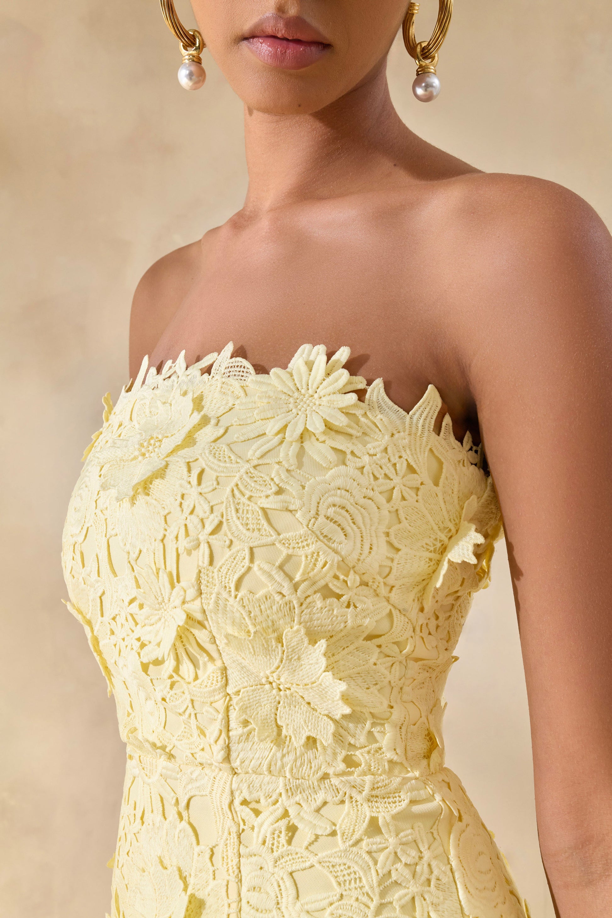 Gracie | Lemon Lace Bandeau Maxi Dress
