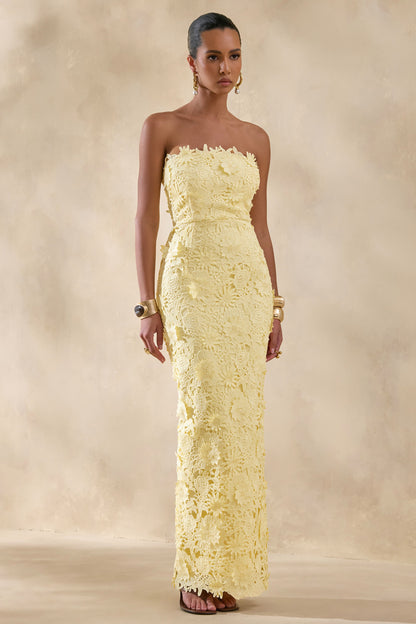 Gracie | Lemon Lace Bandeau Maxi Dress