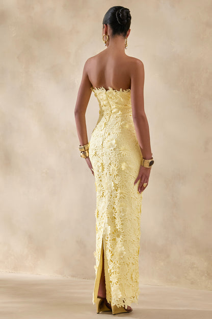 Gracie | Lemon Lace Bandeau Maxi Dress
