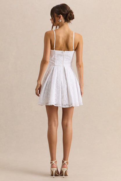 Elina | White Square-Neck Mini Dress With Bow Detail