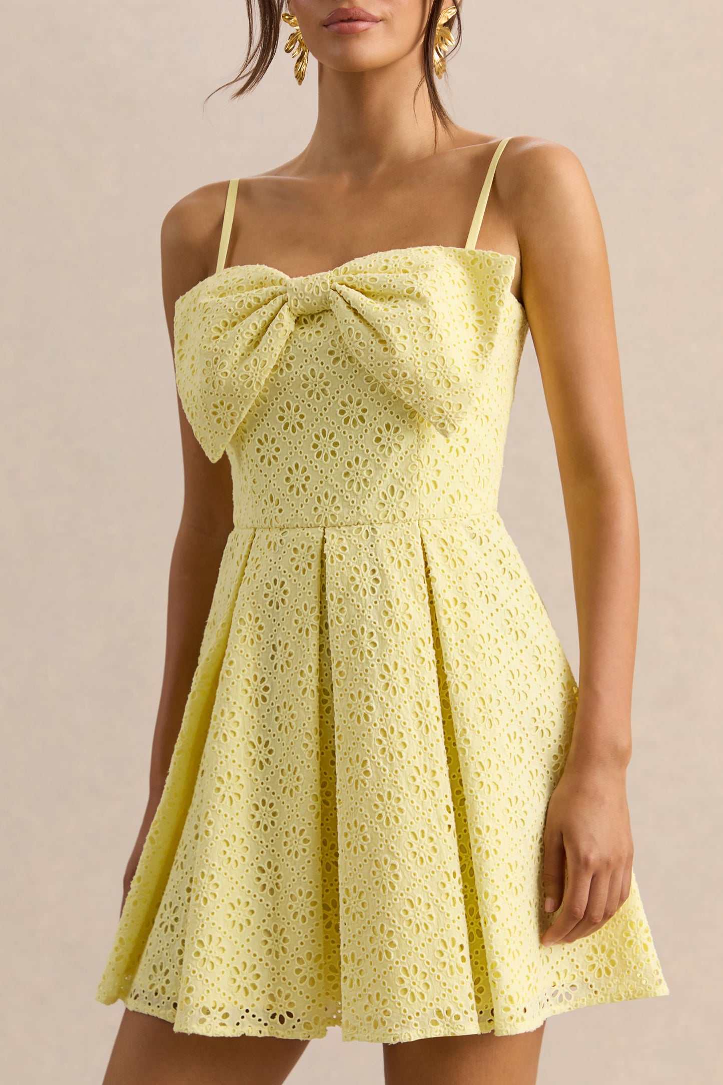 Elina | Lemon Square-Neck Mini Dress With Bow Detail