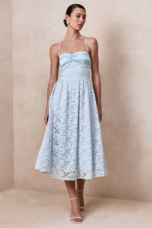 Gloriana | Powder Blue Lace Sweetheart-Neck Midi Dress