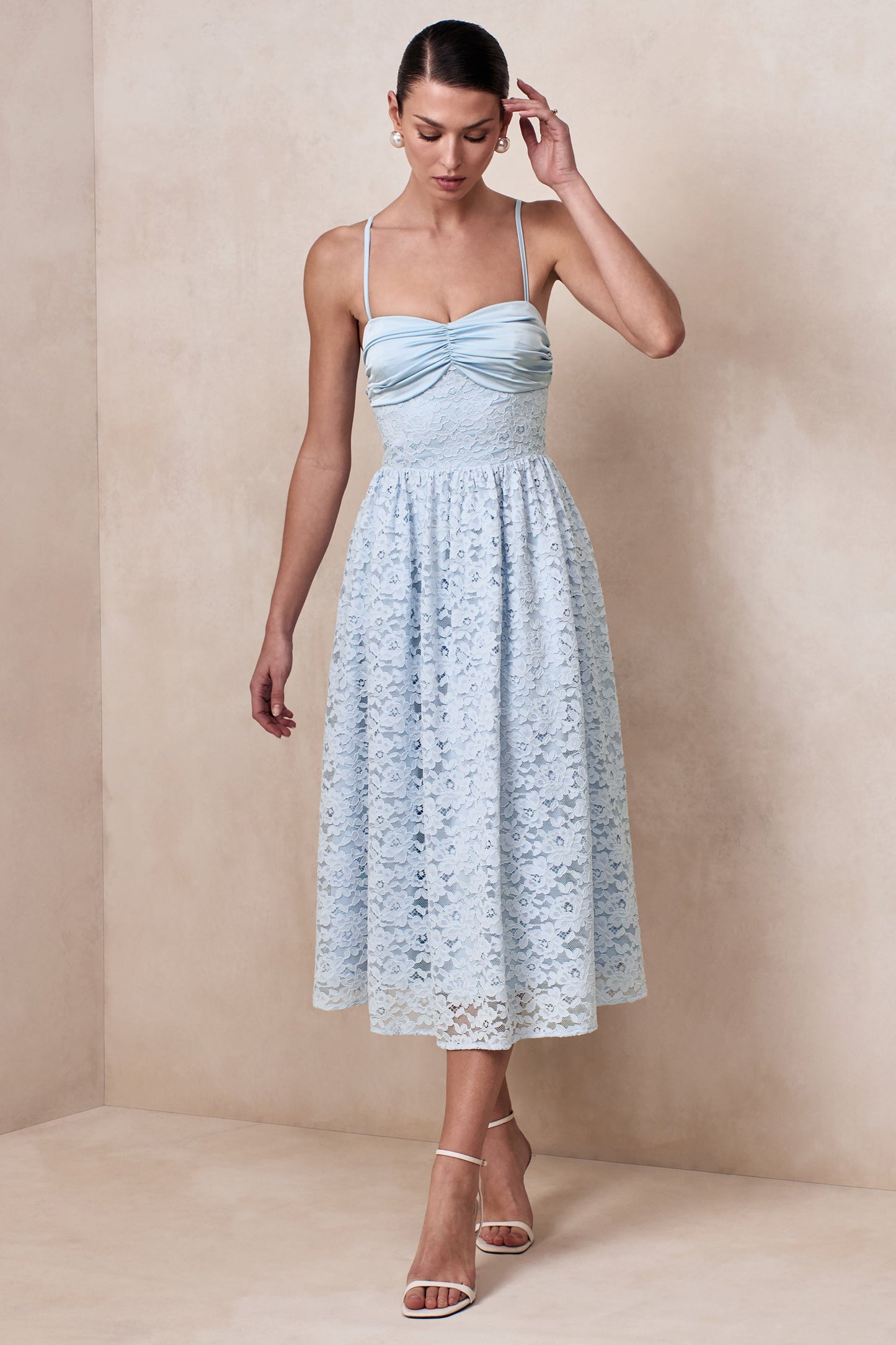 Gloriana | Powder Blue Lace Sweetheart-Neck Midi Dress