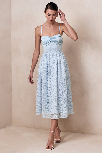 Gloriana | Powder Blue Lace Sweetheart-Neck Midi Dress