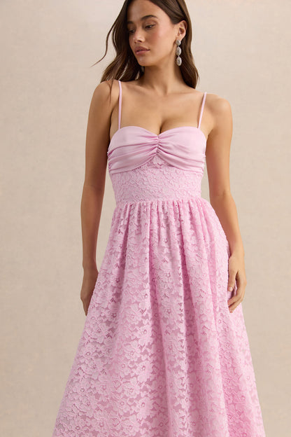 Gloriana | Pink Lace Sweetheart-Neck Midi Dress