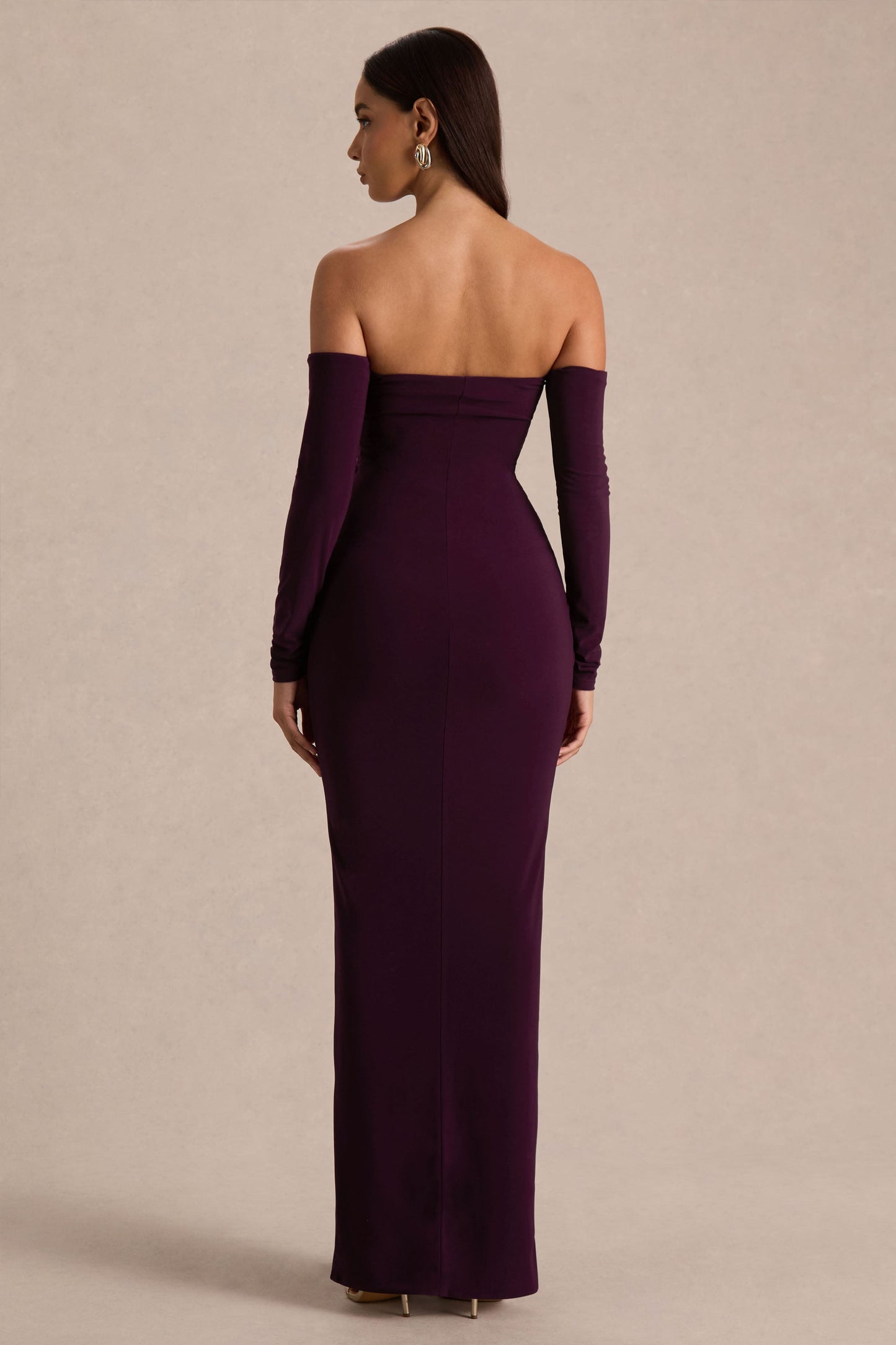 Harper | Plum Bardot-Neck Maxi Dress