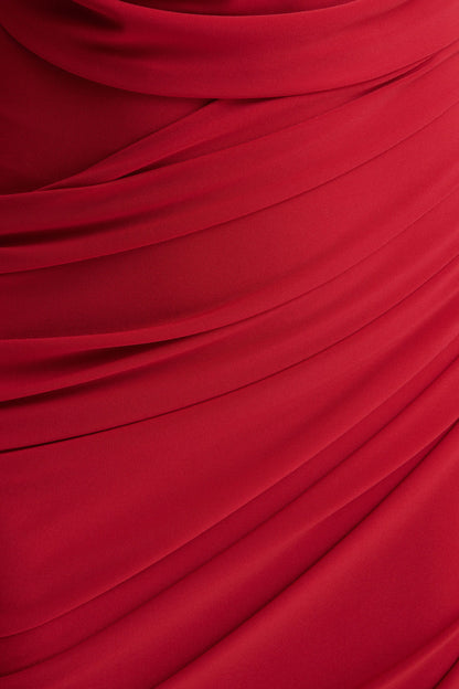Cairo | Red Cowl-Neck Maxi Dress With Gathered Detailing