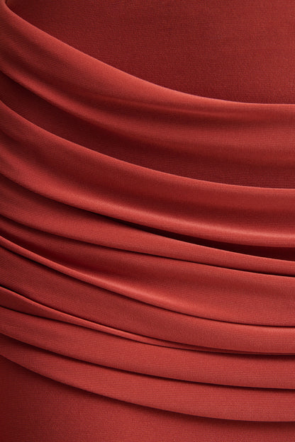Graciella | Rust Bandeau Maxi Dress With Draped Detailing And Scarf