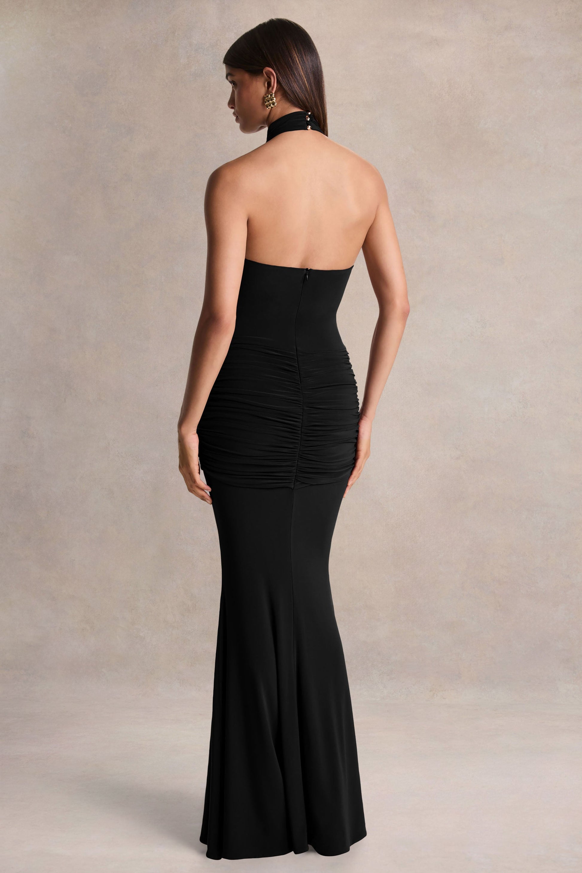 Hyla | Black High-Neck Maxi Dress With Sash-Detail