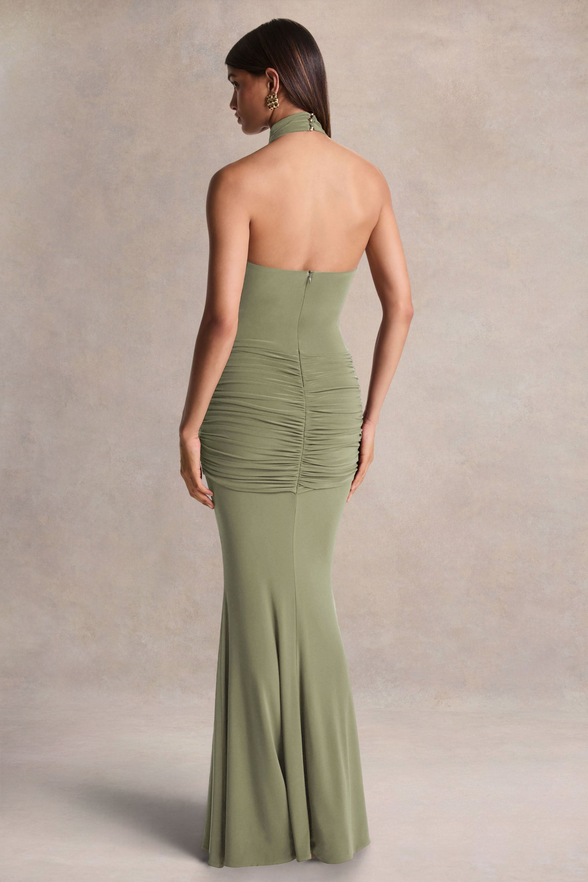 Hyla | Green High-Neck Maxi Dress With Sash-Detail