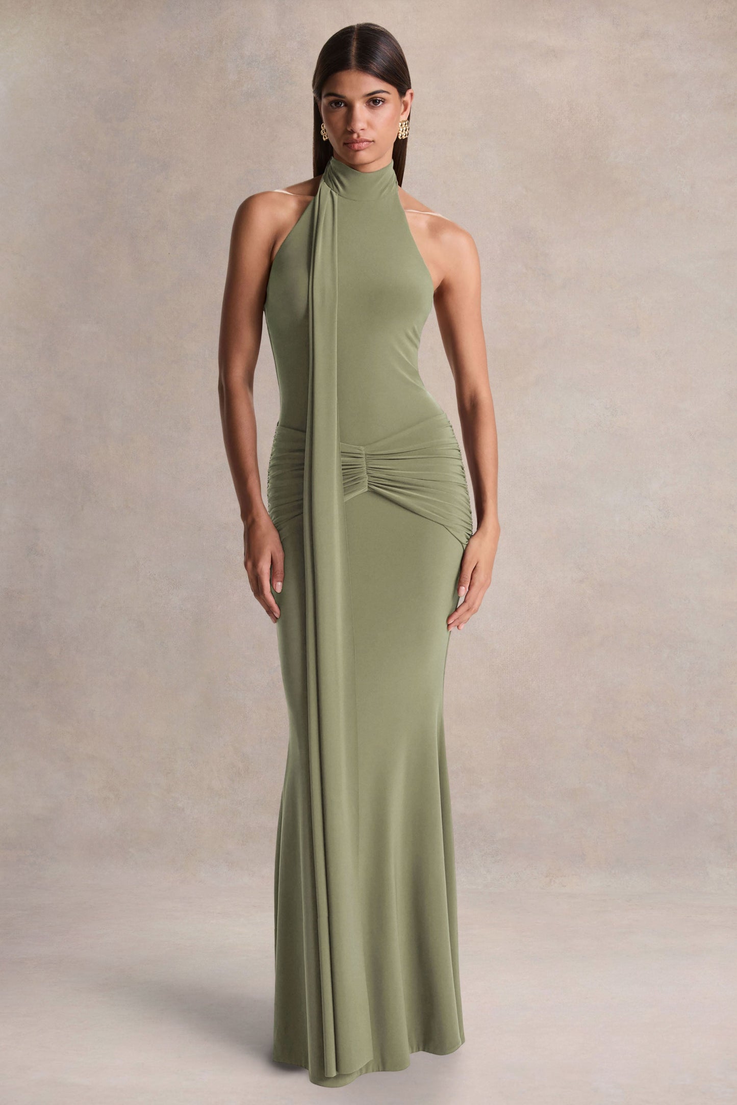 Hyla | Green High-Neck Maxi Dress With Sash-Detail