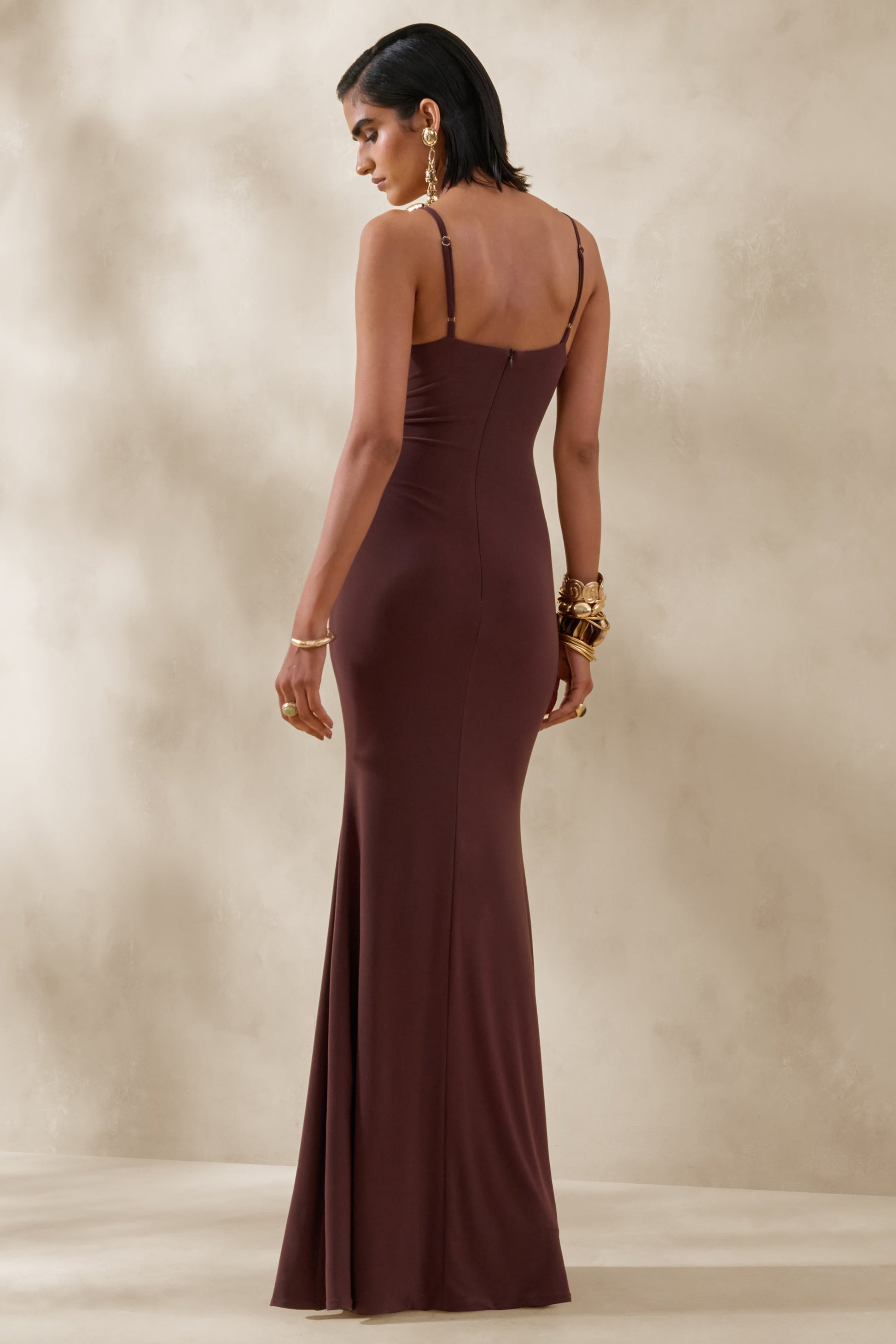 Iridessa | Brown Plunge-Neck Maxi Dress