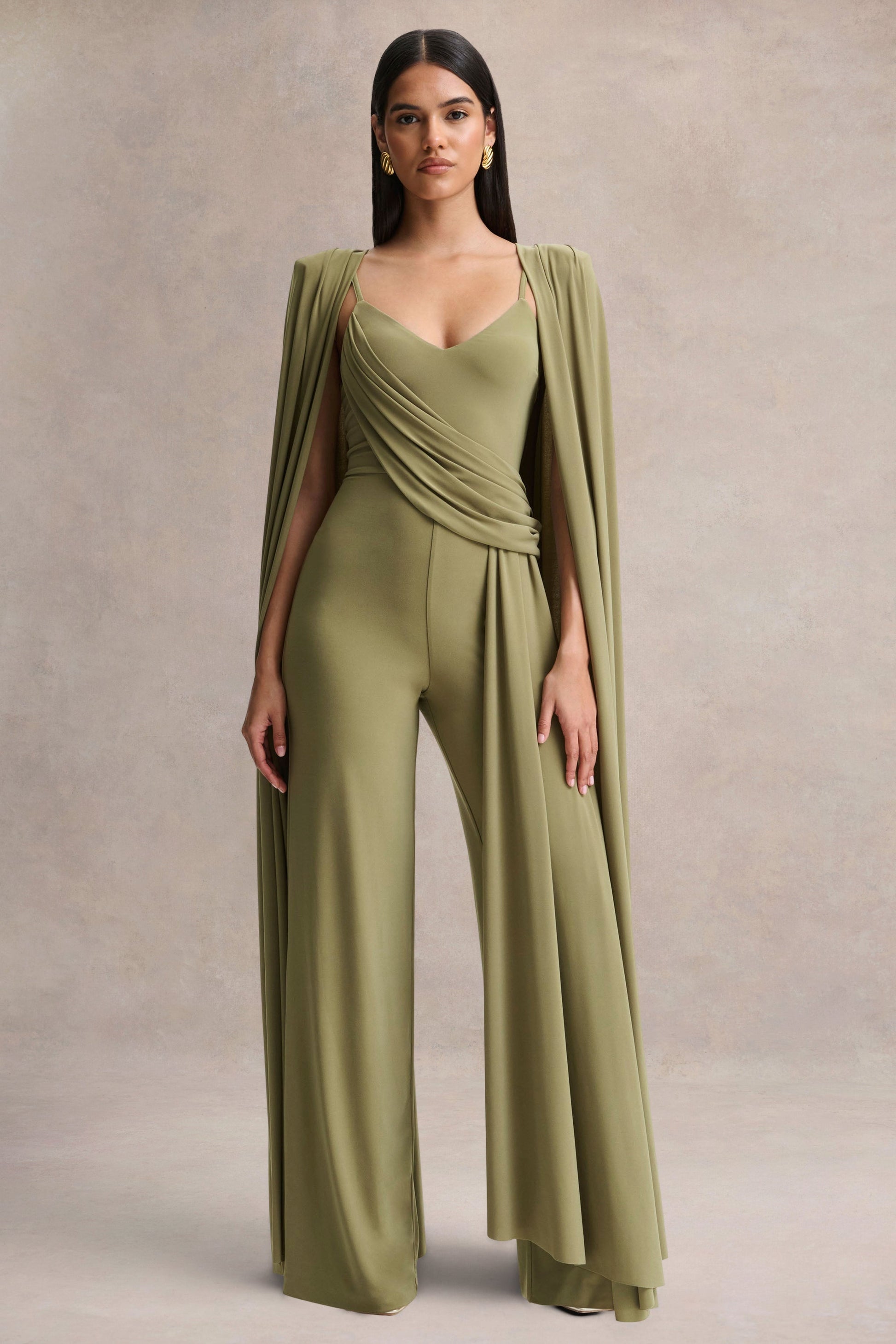 Labina | Green Plunge-Neck Jumpsuit With Cape-Sleeves