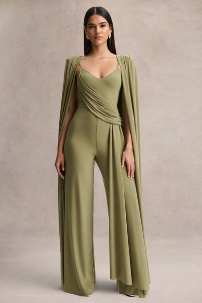 Labina | Green Plunge-Neck Jumpsuit With Cape-Sleeves