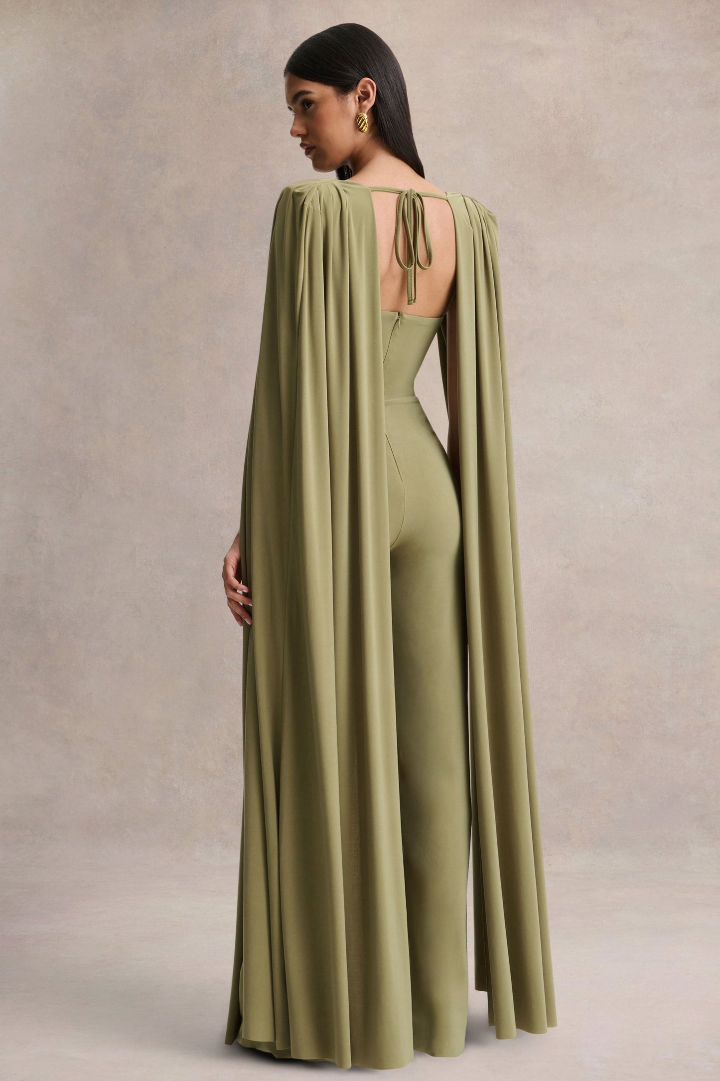 Labina | Green Plunge-Neck Jumpsuit With Cape-Sleeves