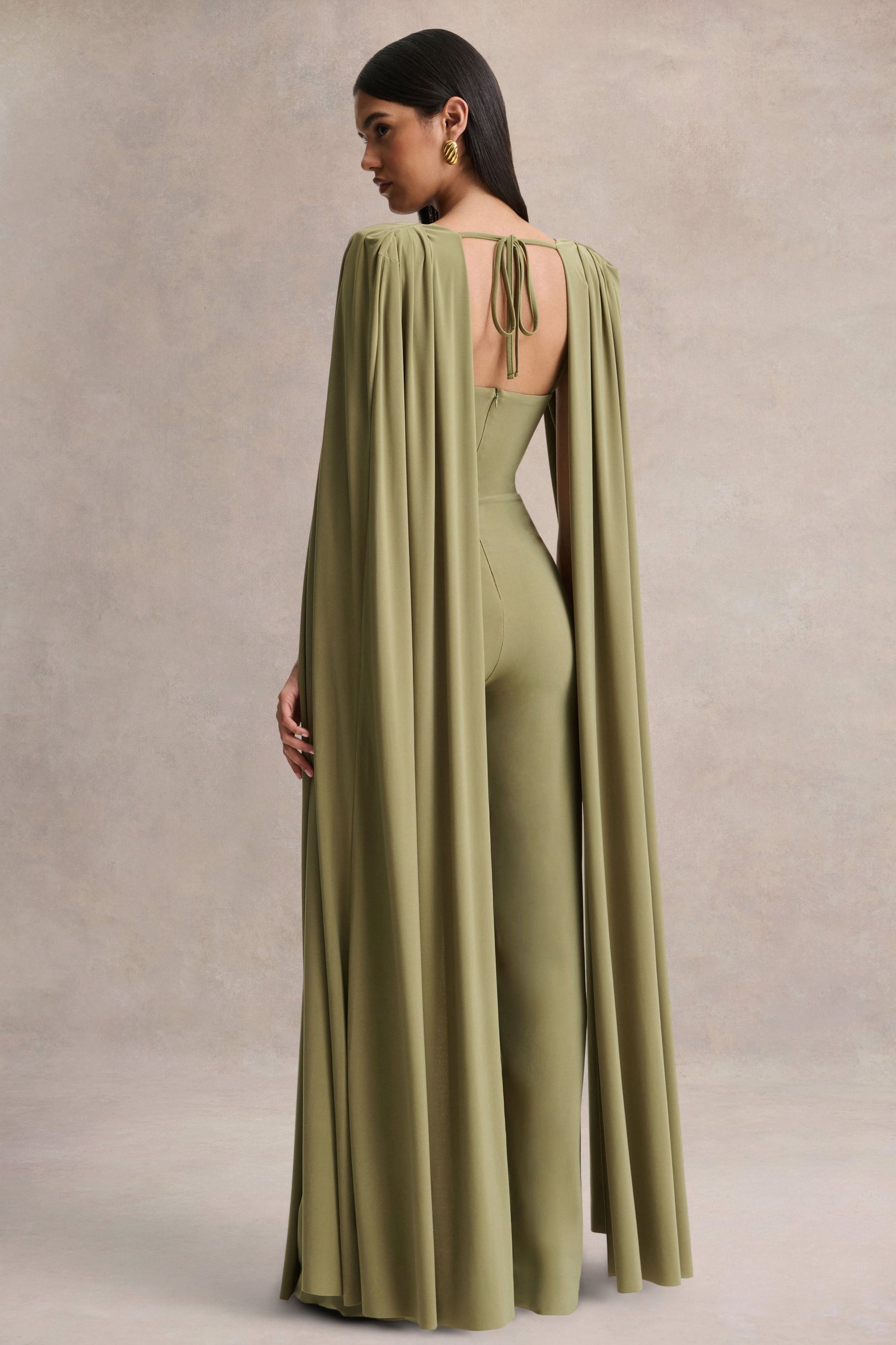 Labina | Green Plunge-Neck Jumpsuit With Cape-Sleeves