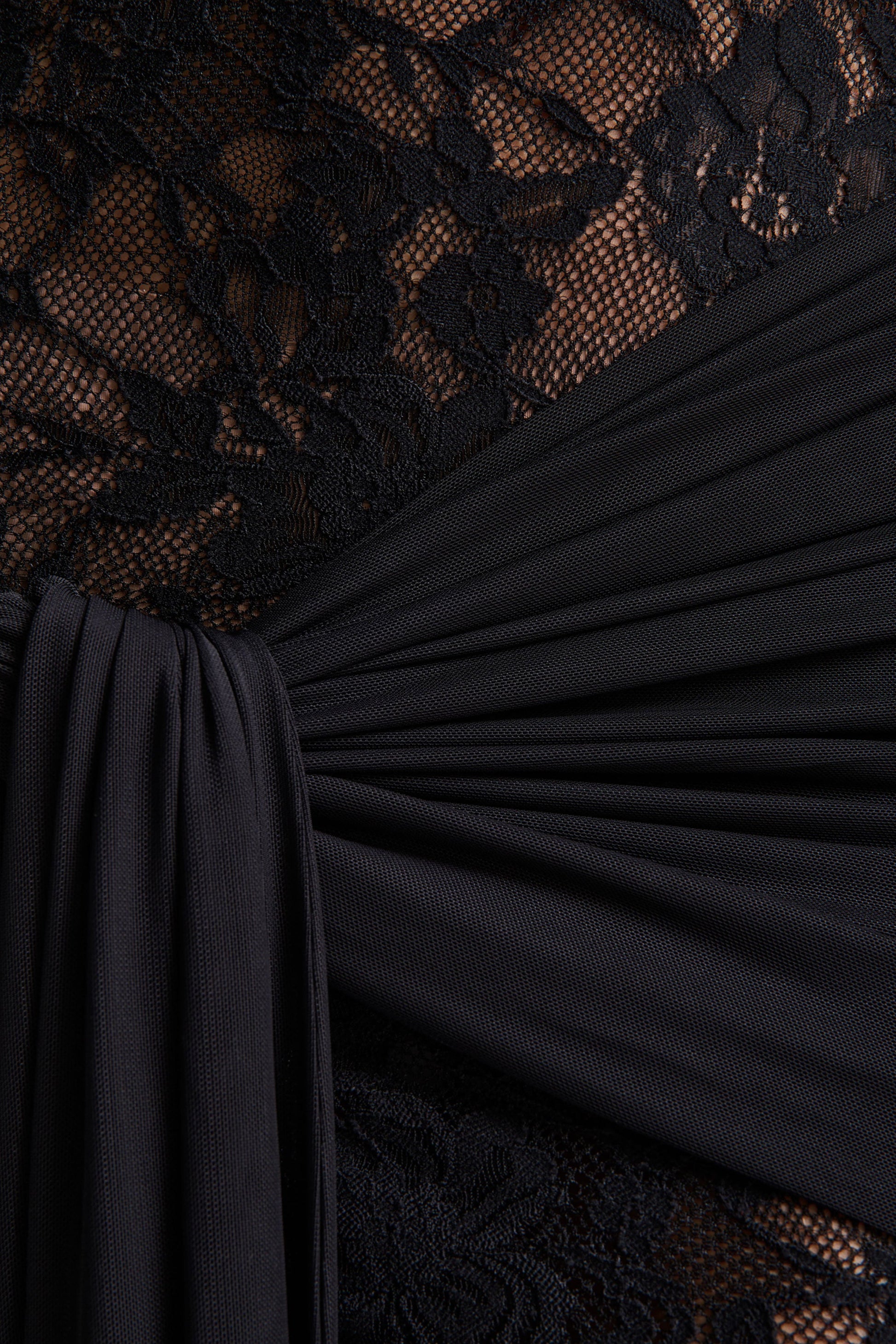 Akira | Black Sheer Lace Maxi Dress With Sash-Detail