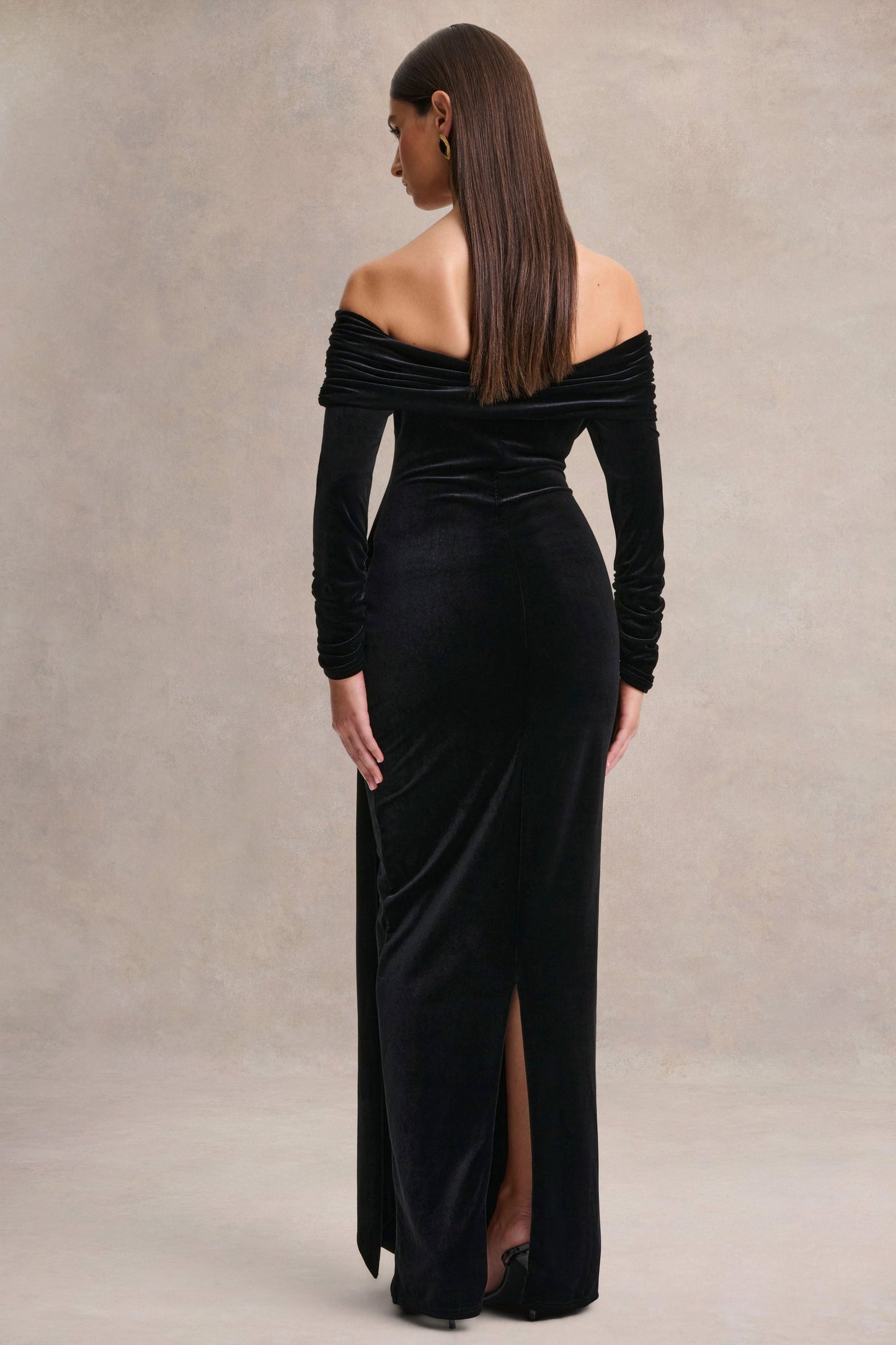 Jessara | Black Bardot-Neck Maxi Dress With Knot-Details