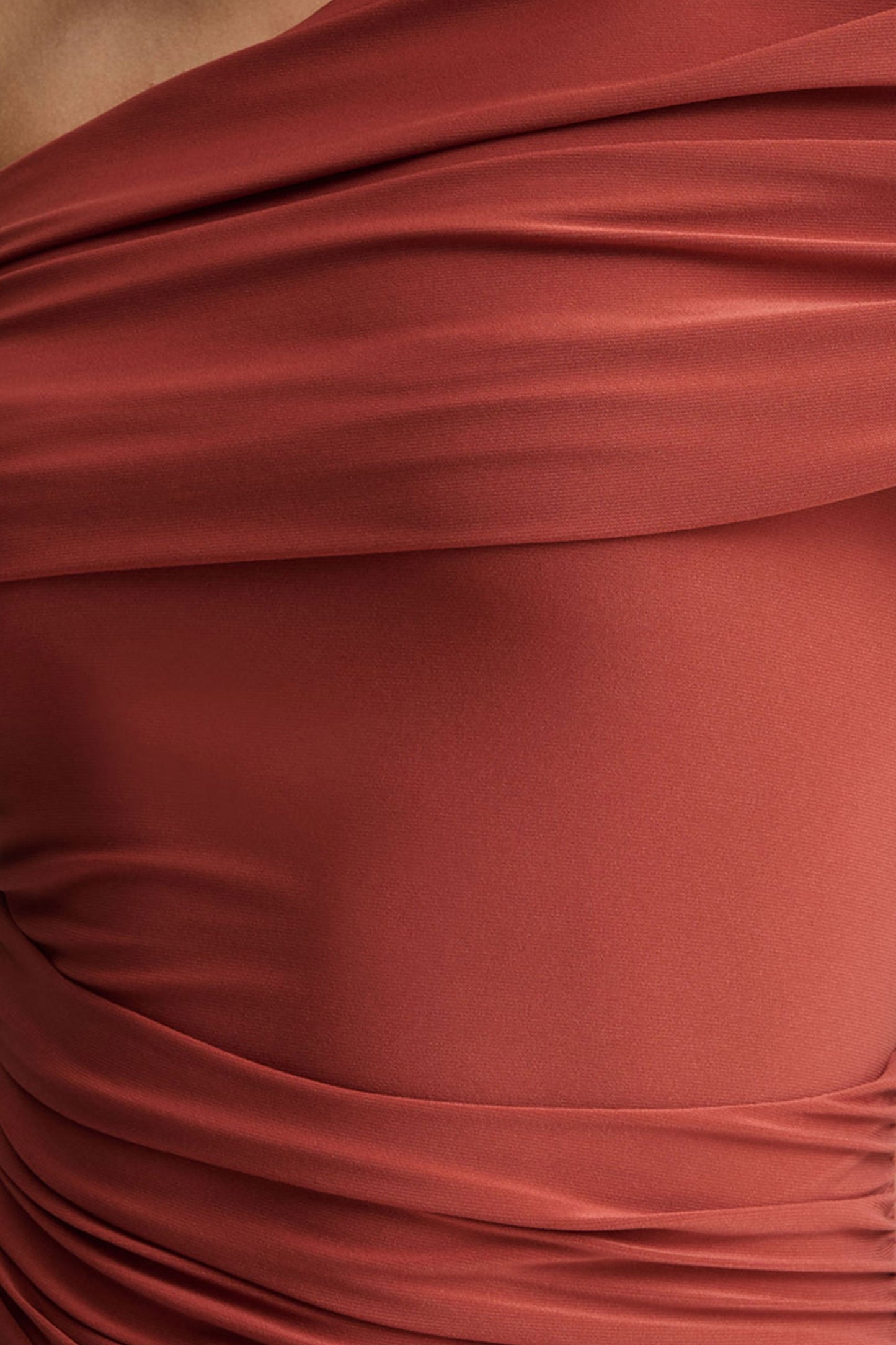 Elliora | Rust Asymmetric-Neck Midi Dress