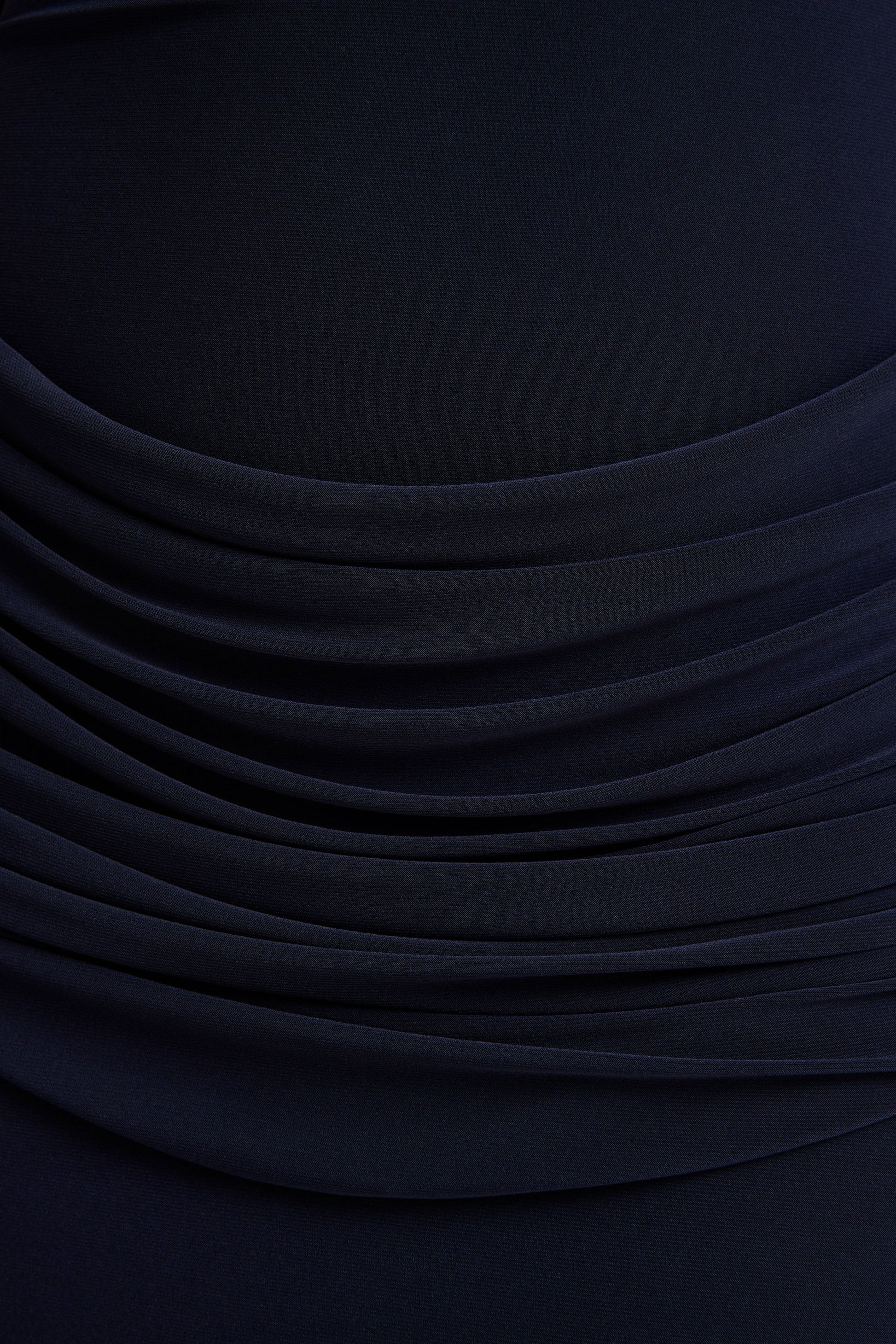 Hesperia | Navy High-Neck Maxi Dress With Draped-Detailing And Scarf