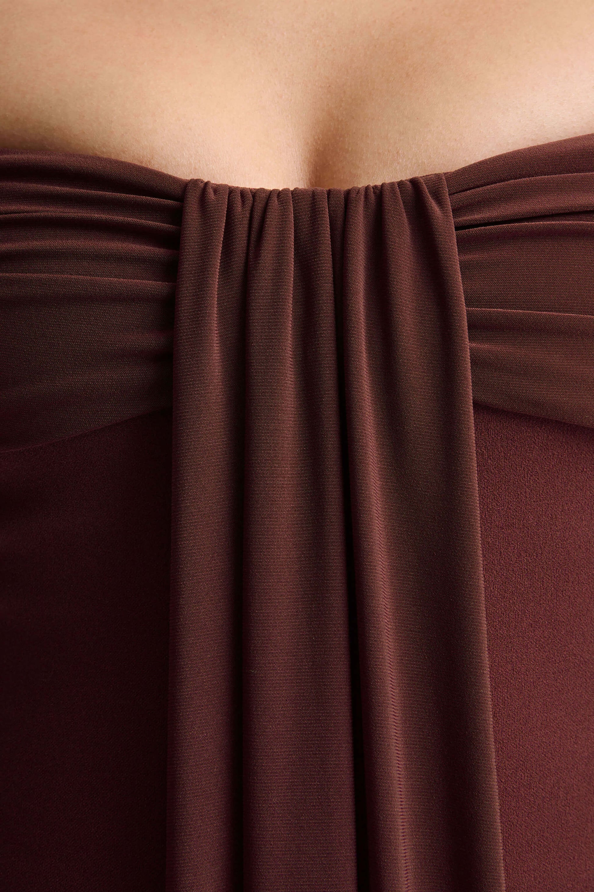 Dearest | Brown Bardot-Neck Midi Dress